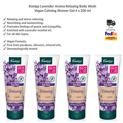 Kneipp Lavender Aroma Relaxing Body Wash - Vegan Calming Shower Gel 200ml x 4