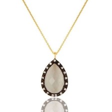 White Moonstone CZ Gemstone Sterling Silver Women's Chain Pendant Jewelry