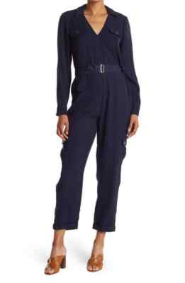 New 315$ Ted Baker Flan Belted Cargo Jumpsuit Size Women's Blue Long  Sleeve