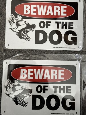 2 Pack Beware of Dog Sign Metal Rust Free Aluminum Warning Signs UV 10''x 7''
