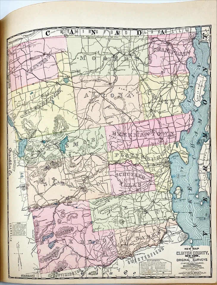 Libro de historia geográfica del condado de Clinton de Nueva York de 1885 con mapas Foto 3 de 4