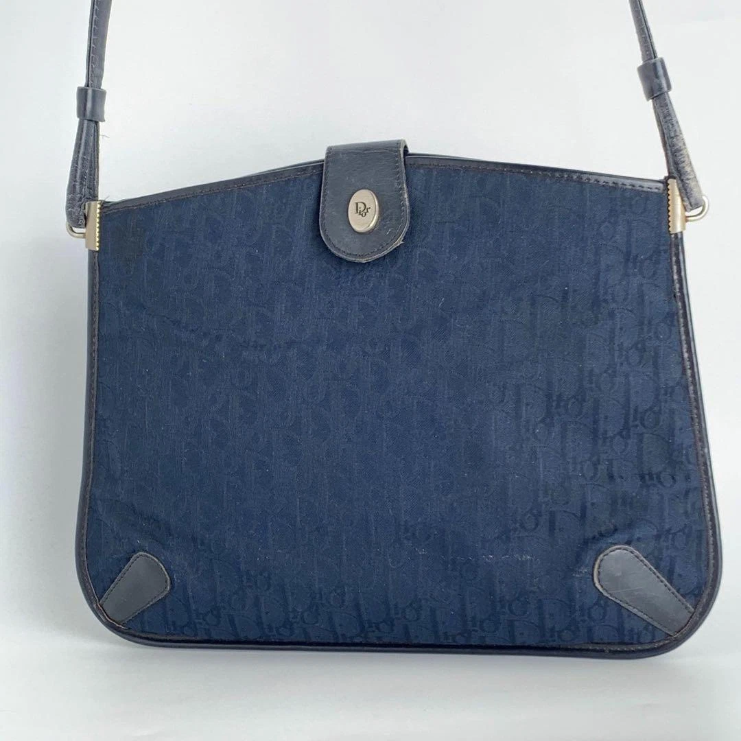 Sac bandoulière Christian Dior bandoulière trotteur logo cuir marine authentique