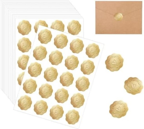 300 PCS Gold Envelope Heart Seal Stickers, Gold Embossed 1.35 x 1.45 x 0.03 inch - Picture 4 of 5