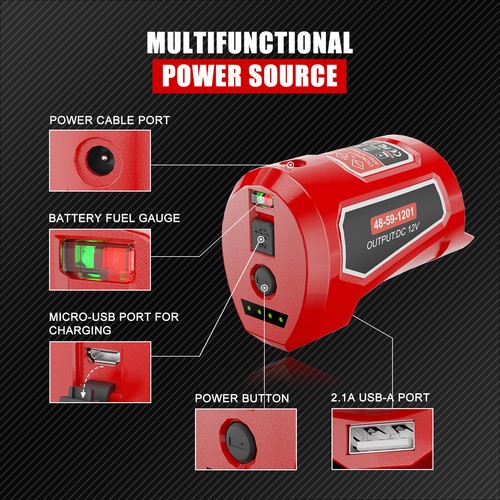 USB Charger Adapter For Milwaukee M12 48-59-1201 Battery Lithium Power Source - Picture 5 of 16