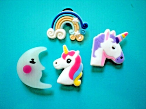 4 Shoe Charm Unicorn Horse Rainbow Moon Plug Button Hole Pin Compatible w/Croc - Picture 2 of 5