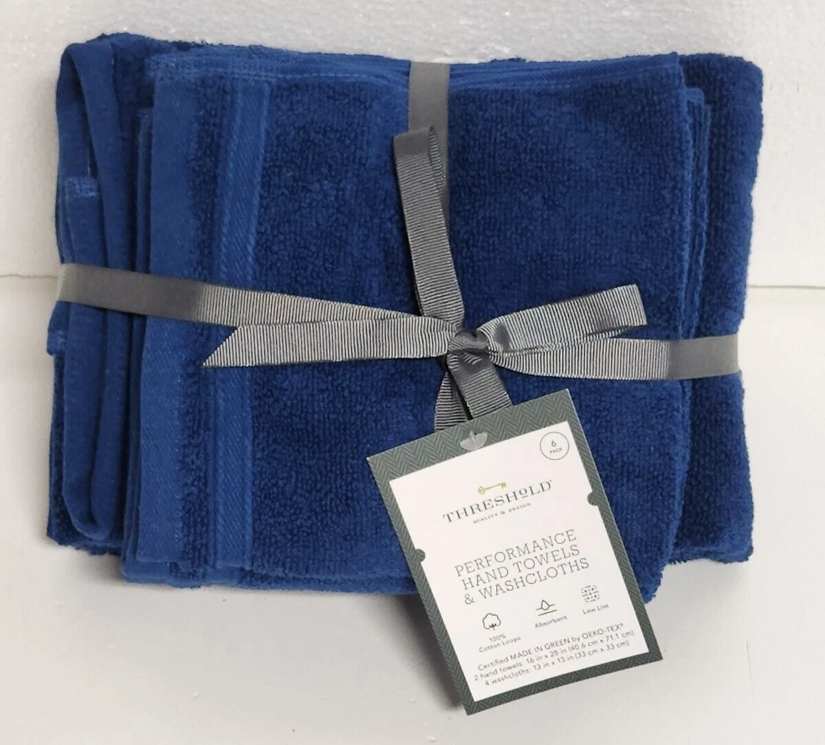 6pc Performance 2 Hand Towel & 4 Washcloth Set Blue Threshold - New