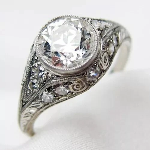 Antique 2.15Ct Round Cut Lab Created Diamond Art Deco Engagement Ring 925 Silver