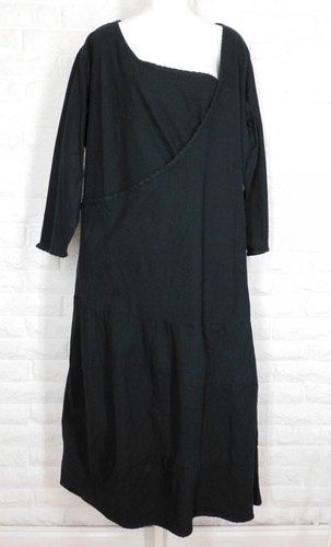 CYNTHIA ASHBY Stretch Kleid Leinen Baumwolle Lagenlook Schwarz Neu mit Etikett XLarge