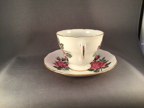 VINTAGE RIDGWAY POTTERIES "QUEEN ANNE" BONE CHINA TASSE & UNTERTASSE ROSA ROSE ENGLAND - Bild 5 von 10