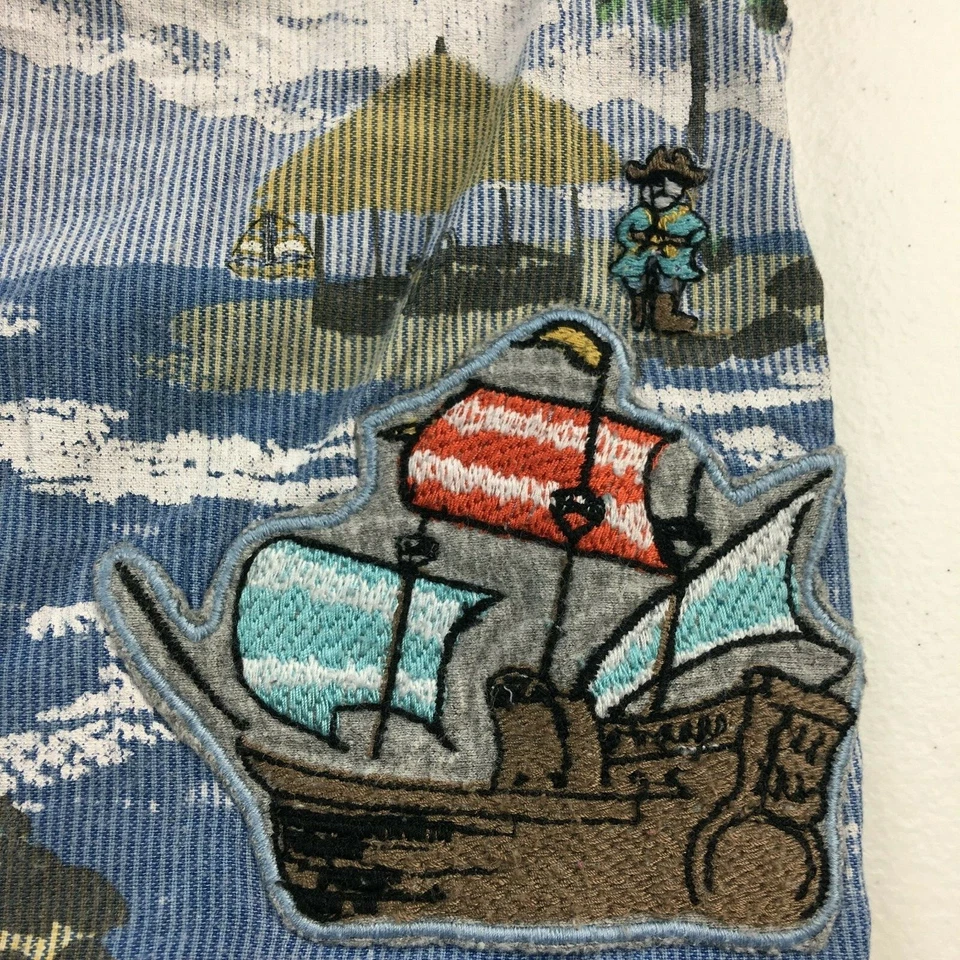 Notting Hill MONSOON Boys 12-18 Month Shirt Embroidered Patches Ship Car Blue  - Image 3 of 4