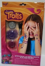 SEALED Dreamworks Trolls Glitter Tattoo Kit 90 Stickers Brush Purple Pink Silver