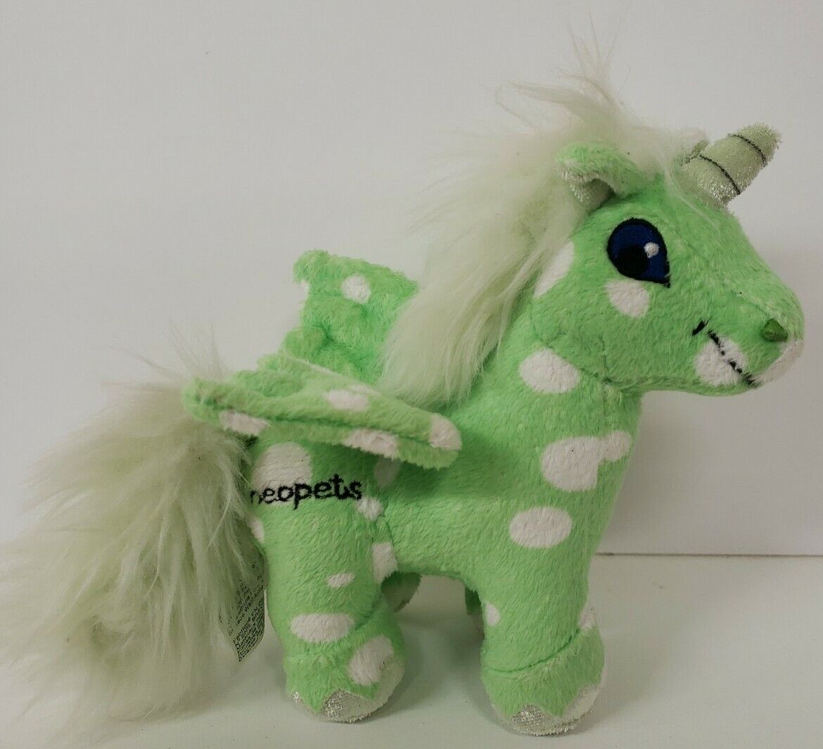 Neopets Speckled Green Uni Plush 6” Pegasus Unicorn 2008 Jakks P