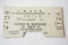 Willesden to Edgware Road LMS Railway Train Ticket