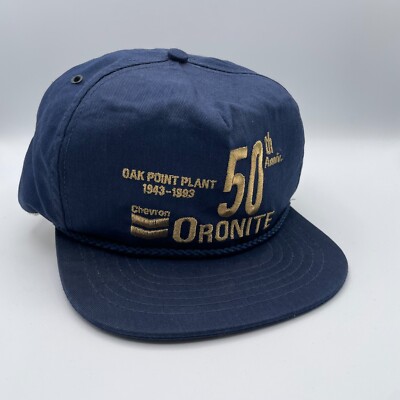Vintage Chevron Hat Cap Mens Blue Oak Point Plant Oronite Trucker 1990s Made USA