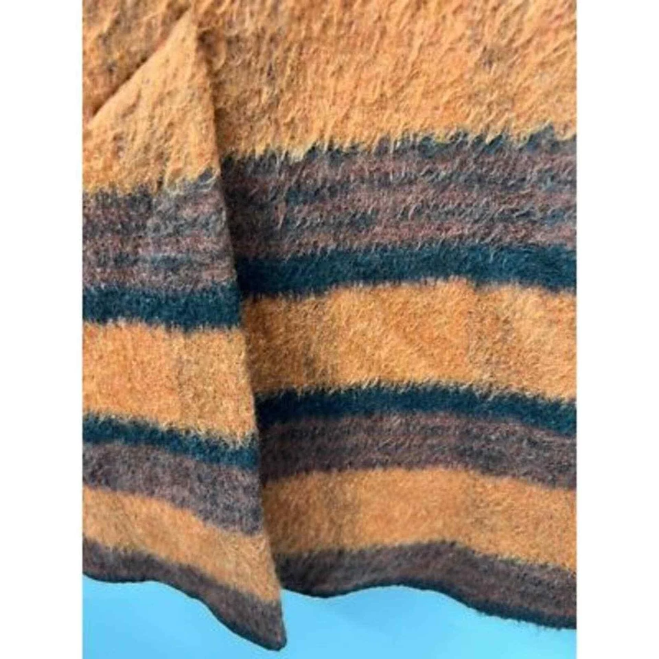 Asos Womens Brushed Coat Brown Orange Striped Buttons Pocket Flaps Collar 12 - Image 4 of 4