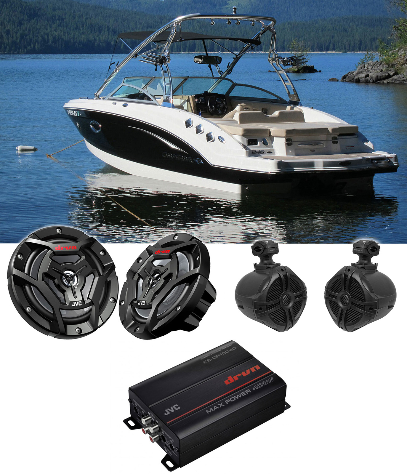 4-канальный морской усилитель JVC KS-DR1004D65-дюймовая башня коаксиальные динамики черного цвета 4069000₽