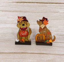 AGSD Fall Decor - Puppy Dog Theme Wood Tabletop Signs 2pc Set
