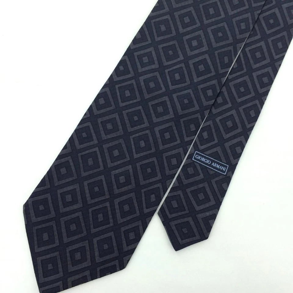 Corbata Giorgio Armani Negra Gris Cuadrada Módena Corbata Seda L3-F De Colección/Rara Foto 4 de 4