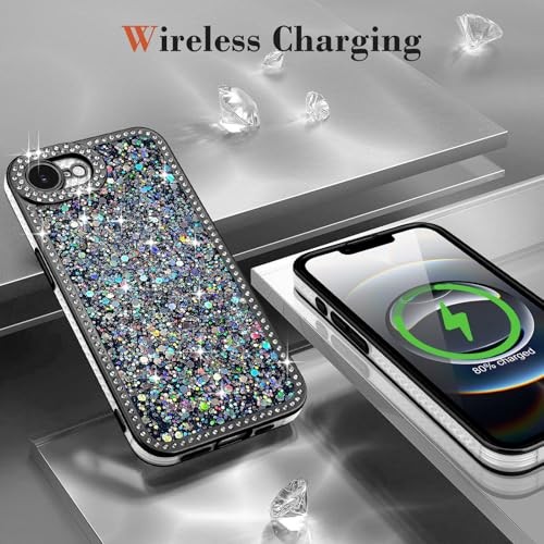 for Case Glitter, Luxury Shiny Bling Sparkly Phone Cover with iPhone 16e Black - Picture 7 of 8