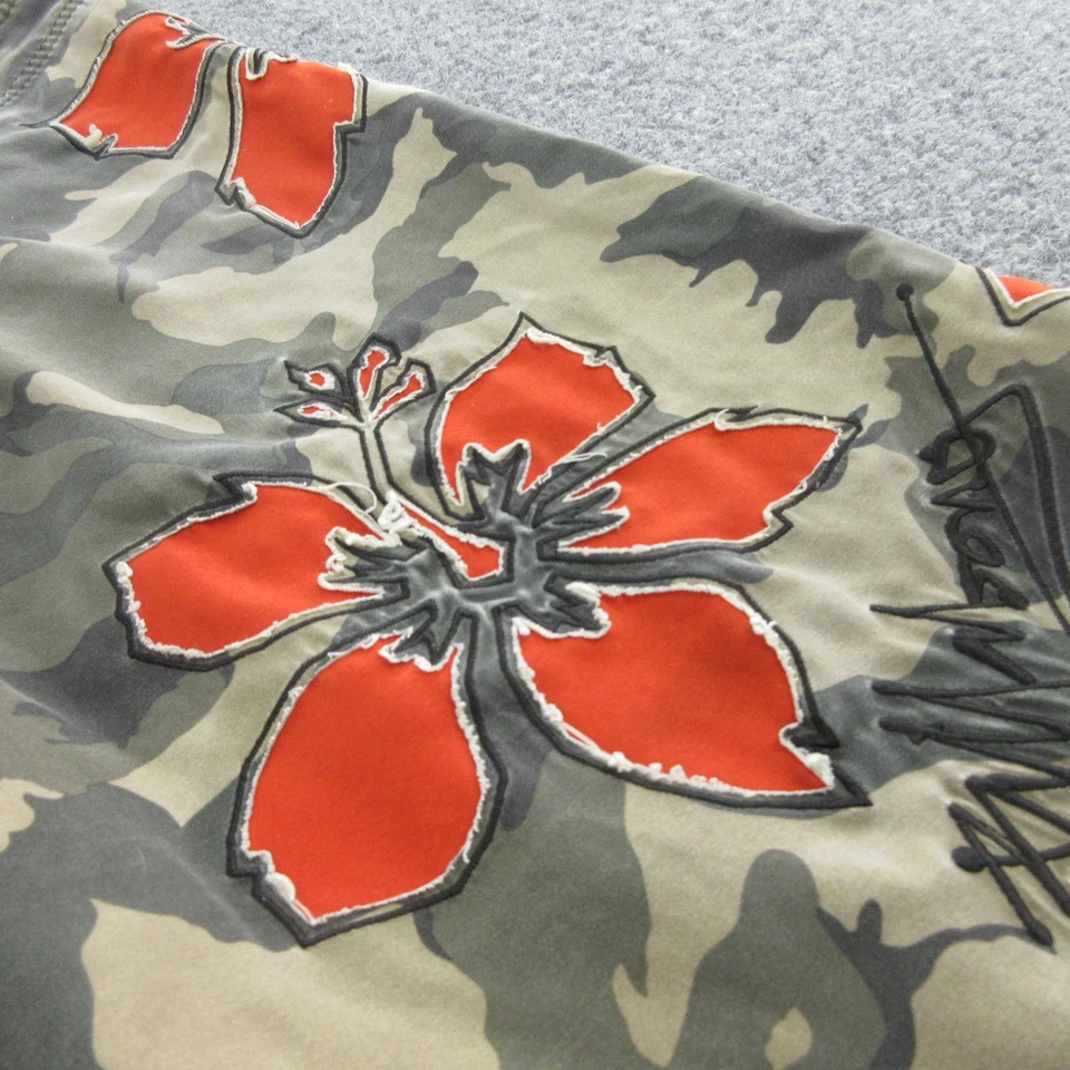 Billabong Board Shorts Para Hombres 34 Verde Camuflaje Naranja Hibisco Bordado Baúles y2k Foto 3 de 4