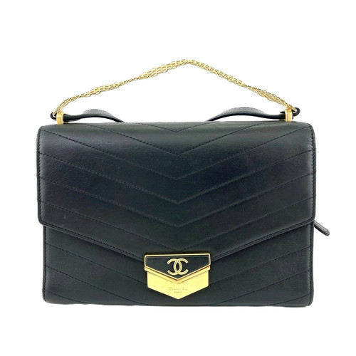 CHANEL Chevron Medal Flap Bag V Stitch 2WAY Bag Shoulder Bag A57491 Leather Blac