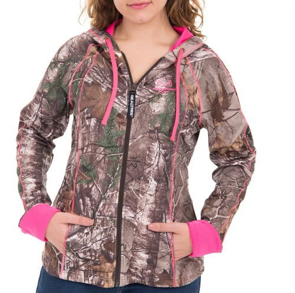 REALTREE Xtra Camo Zip Up Hoodie Sweatshirt Jacket Pink Hunting Youth 16/18 XL   - Image 2 of 4