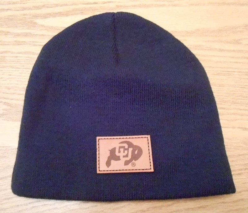 Colorado University CU NCAA Buffaloes Leather Patch Logo Black Beanie Hat-NEW