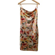 LOVE X DESIGN Floral Cowl Neck Sheath Dress Satin Multicolor Garden Party Spring