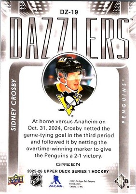 2025-26 Upper Deck #DZ-19 Sidney Crosby Dazzlers Green | eBay