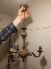 Vintage Ceiling 3 Light Antique Brass Pendant Light Used