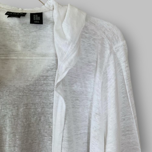 Tahari Linen Hooded Cardigan Sz 2X White Semi Sheer Coastal Resortwear Vacation - Picture 6 of 13