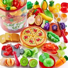 67Pc Pretend Play Food Sets for Kids Kitchen, Pizza Toy Food  Cutting Fake F...