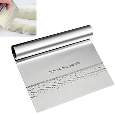 1pc Stainless Steel Dough Pastry Scraper Pizza Cutter Measuring Scale Knife