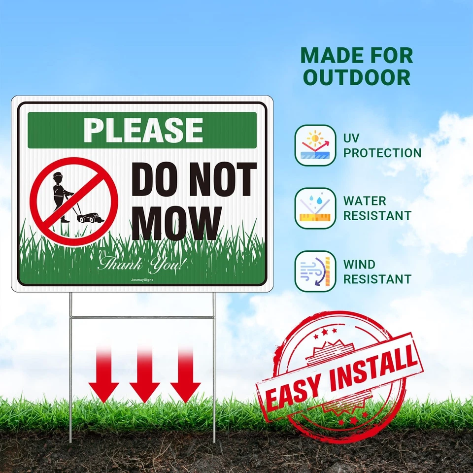 2PC Do Not Mow Sign with Stake, No Mow May Yard Sign for Lawn, 12"x9" Corruga... - Image 4 of 4