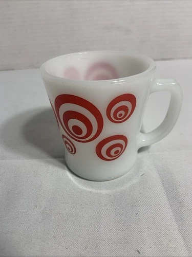 Vintage Anchor Hocking USA Fire King Stacking Red Concentric/ Moon Circles Mug