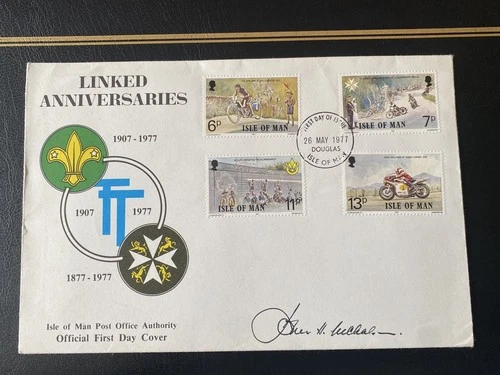 Isle of Man 1977 Linked Anniversaries/TT First Day Cover **Signed by Designer**