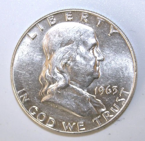 A1 United States 50 Cents Franklin Half Dollar 1963-D Brilliant Unc. Silver Coin