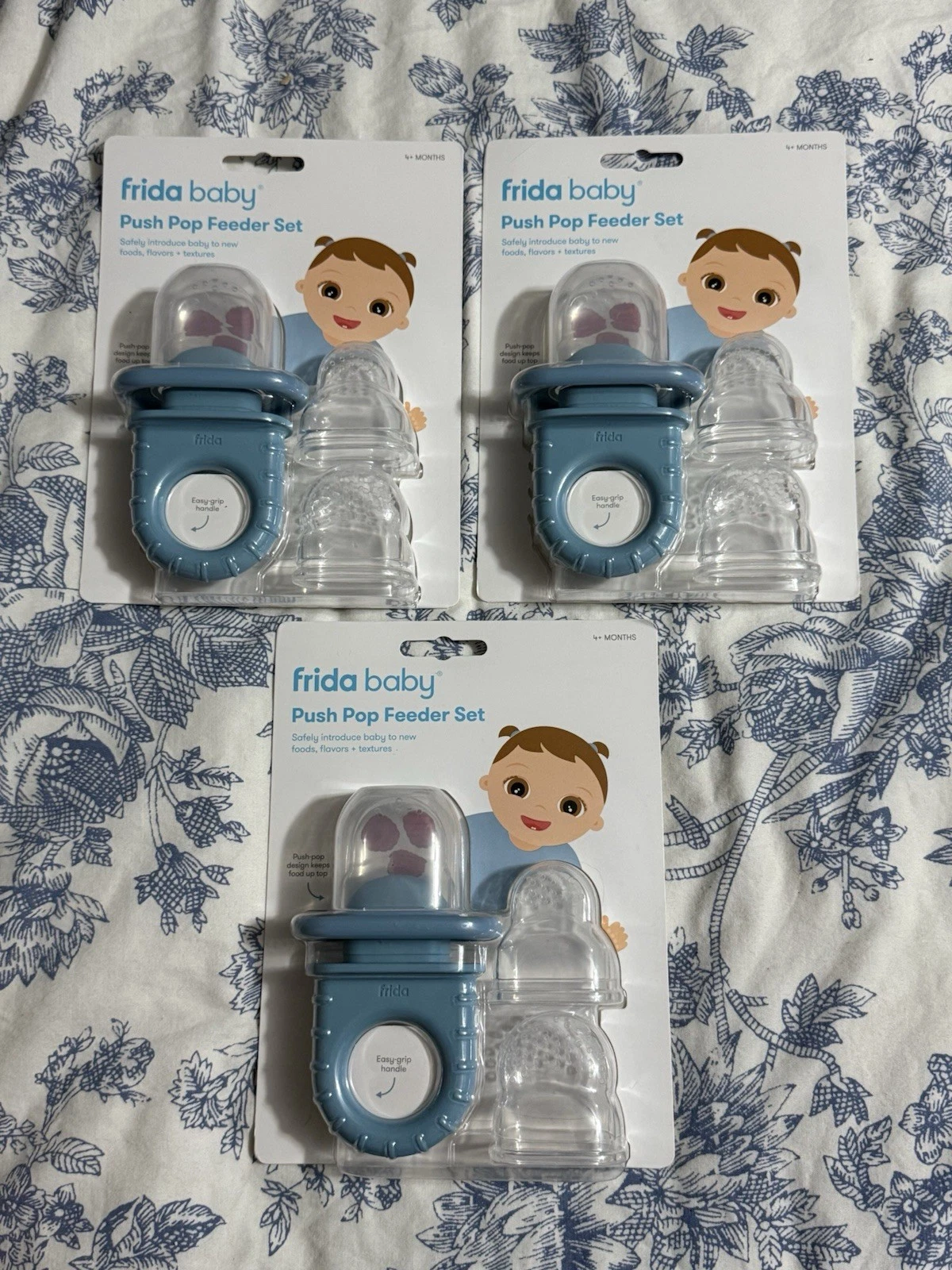 3 - Frida Baby Push Pop Baby Food Feeder - Light Teal Blue NEW