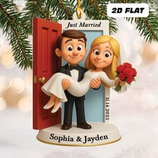 Custom Our First Christmas Married Ornament, Just Married Gifts Couple Ornament