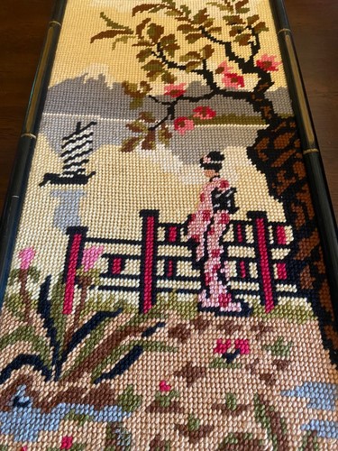 VTG/EARLY Japanese Fuji 5 Lakes Sakura Geisha Girl Boat Framed Cross Stitch Art - Picture 5 of 14