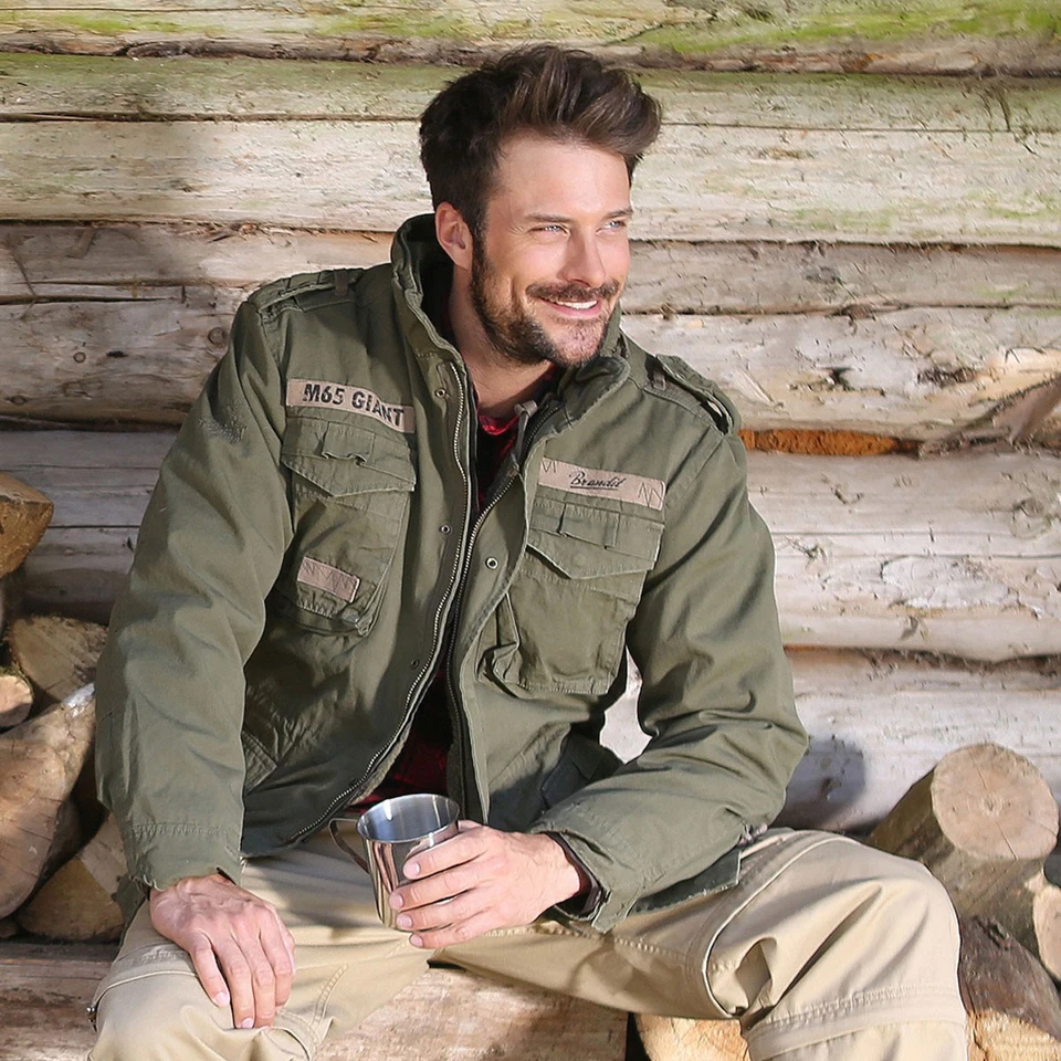 Brandit Giant Veste de Combat M65 Army D'Hiver Plein Hommes Vintage Parka Olive - Photo 3/4