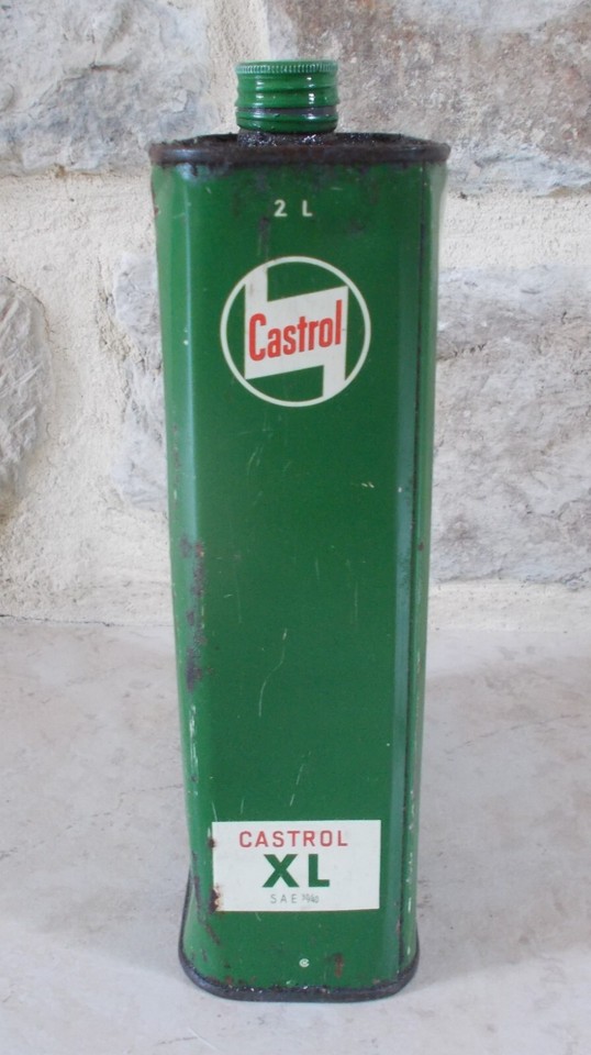 Antique CASTROL XL green Oil can tin old vintage France canister vtg