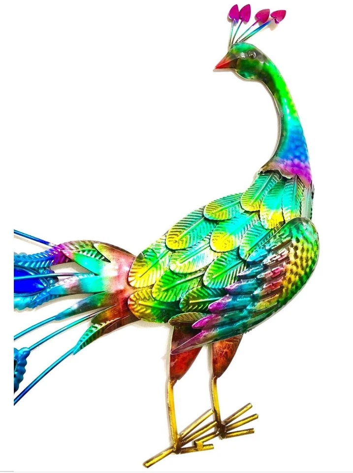 Large handcrafted metal peacock sculpture for a pond or indoor/outdoor garden. - Image 3 of 4
