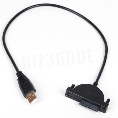 USB 2.0 to Slimline SATA 6+7 13Pin Laptop CD DVD Rom Optical Drive Adapter Kabel