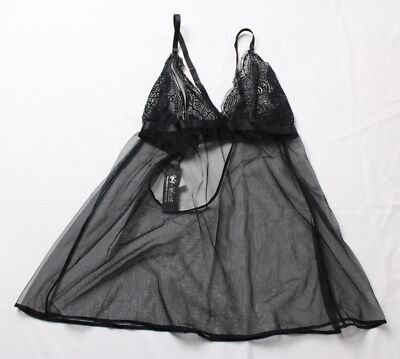 Wolf & Whistle Women's Lace Triangle Babydoll Slip EJ3 Black Size 12 NWT