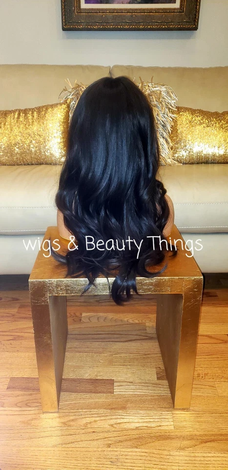 Peluca completa larga ondulada rizada Shag Bangs mezcla cabello humano negro arco iris Foto 4 de 4