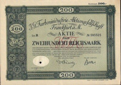 IG Farben / Farbenindustrie Frankfurt Germany 1925 200 RM old BASF / BAYER Logo