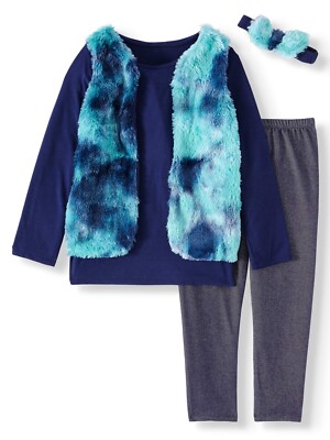 Forever Me Faux Fur Vest, L/S Tee and Knit Denim Legging, 3-Pc.Set, W/Headband