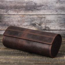 3-Slot Uhren Reiseetui Abnehmbare Kissen Vintage Crazy Horse Leder Kaffee