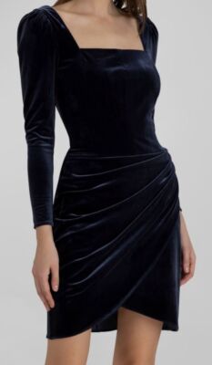 $341 Shoshanna Women's Blue Soho Velvet Draped Mini Dress Size 8